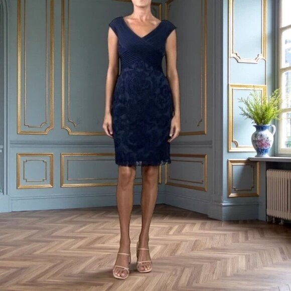 Tadashi Shoji Dresses & Skirts - TADASHI SHOJI LACE NAVY BLUE SHEATH DRESS